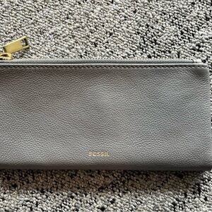 Fossil Gray Leather Wallet with Gold Accents